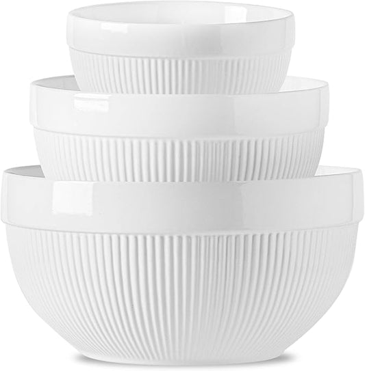 Large Ceramic Mixing Bowls, White Kitchen Bowls (1QT/2.3QT/4.6QT), Set of 3 Nesting Bowls for Baking, Cooking, Serving, Prepping, Dough Bread Making Bowl, Microwave and Dishwasher Safe by TEAKISS