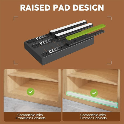 Seinloes 2 Pack Expandable (9"-14") Pull Out Cabinet Organizer 21" Deep With Raising Pad for Framed Cabinets,Upgrade 3 Slide Rails Slide Out Drawers,No Drill Roll Out Shelves Adhesive,Black - Image 2