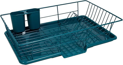 Sweet Home Collection Space-Saving 3-Piece Dish Drainer Rack Set: Efficient Kitchen Organizer for Quick Drying and Storage - Includes Cutlery Holder and Drainboard - Maximize Countertop Space, Teal by SweetHomeCollection
