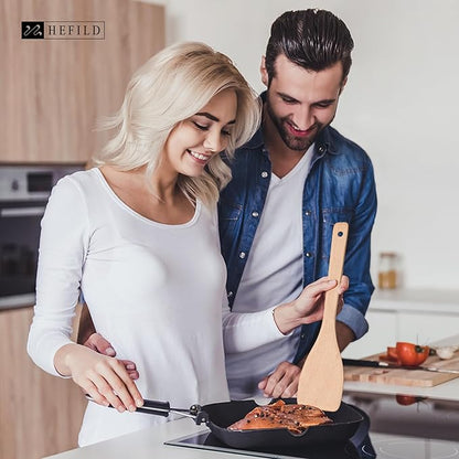 2PCS Wooden Spatulas for Cooking, 13inch Uncoated Beech Wood Turners for Frying, Non-Scratch Wood Flat Spurtle for Pan & Wok, Wooden Cooking Utensils for Non Stick Cookware, Long Handle Scraper - Image 2