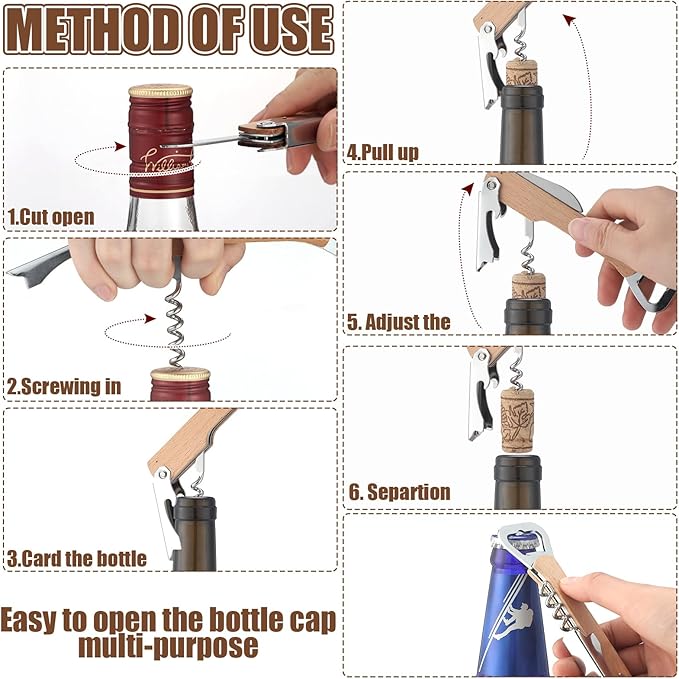 12 Pcs Wood Wine Bottle Opener Bachelor Groomsmen Gift 4 in 1 Corkscrew Wine Opener with Foil Cutter Blank DIY Engraving Gift for Wedding Proposal Party Favors(Khaki) - Image 3