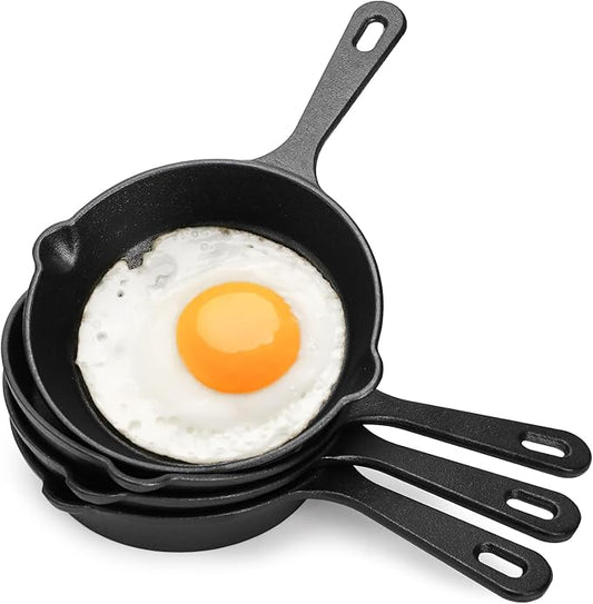 Hiceeden 4 Pack Small Cast Iron Skillet, 5-1/2 Inch Frying Pans with Double Drip-Spouts for Stove, Oven, Grill Safe, Indoor and Outdoor Use, Non-stick