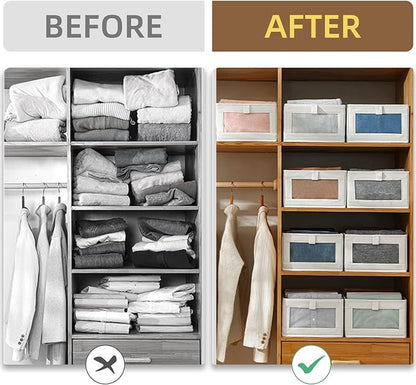 Linen Closet Organizers And Storage, 10 Pack Closet Storage Bins Linen Closet Baskets for Closet Organization Foldable Closet Organizer Bins with Clear Window For Organizing Clothing, Shelves, Jeans - Image 3