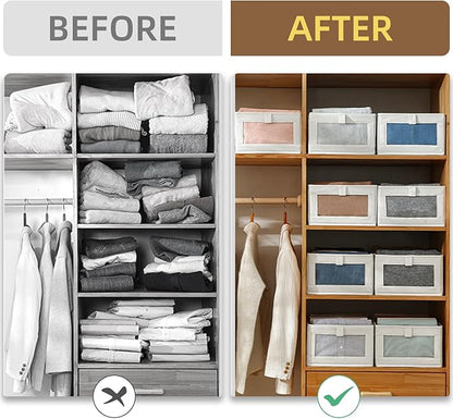 Pradnel Linen Closet Organizers And Storage, 4 Pack Storage Bins Baskets for Organization Foldable Organizer with Clear Window Organizing Clothing, Jeans, Shelves - Image 3