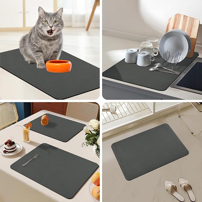 Bloss Coffee Bar Mat for Countertops, Grey Dish Drying Mat for Multiple Usage, Kitchen Counter Mat, Absorbent Hide Stain Rubber Backed Dish Drying Pad / 16.1"x24.1" - Image 8
