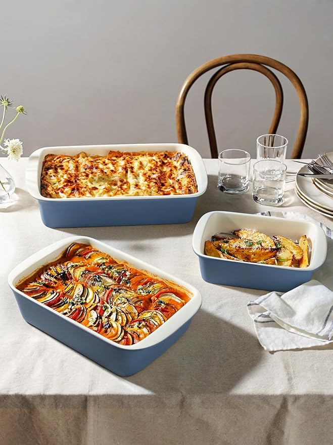 LE TAUCI Deep Casserole Dishes for Oven, 13.7”x9.6” Ceramic Baking Dish Set with Roasting Racks, Large Lasagna Pans with Handles, Rectangular Bakeware as Gift for Mom, Dusty Blue (4.6QT/3.0QT/1.6QT), Set of 3 - Image 4