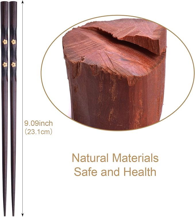 5 Pairs Chopsticks Wooden, Glamfields Reusable Chop sticks, Non-slip Japanese Style gift set - Image 3