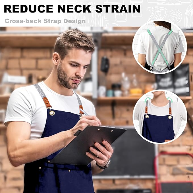 BeLuyi chef apron bib tool apron for man woman cross back straps with 4 pockets for kitchen cooking gardening baking working - Image 4