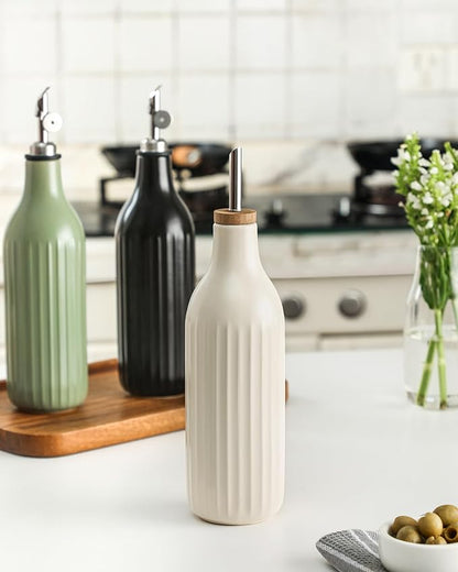 FE FUN ELEMENTS Olive Oil Dispenser Bottle, 19 oz Oil Dispenser for Kitchen and Vinegar Dispenser Bottle, Suitable for Vinegar, Coffee Syrups & Other Liquids, White and Green Set of 2 - Image 6