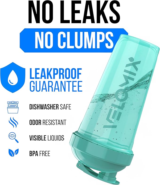 VELOMIX -2 Pack- 28 oz Protein Shaker Bottles for Protein Mixes - 2x Wire Whisk | Leak Proof Shaker Cups for Protein Shakes and Pre Workout | Protein Shaker Bottle Pack (B4) Black/Turquoise