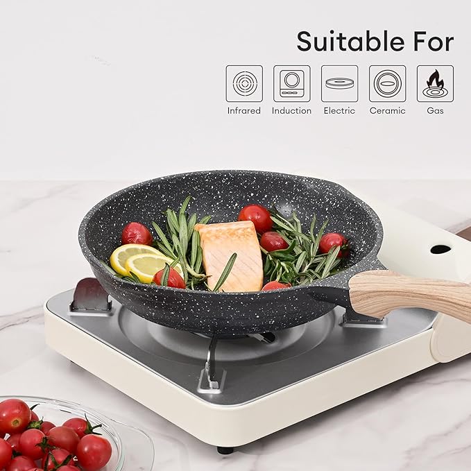 JEETEE Non Stick Frying Pan Set, Frying Pans Nonstick, Omelette Skillet with Soft Touch Handle, 3-Piece Cookware Set 8 Inch 9.5 Inch 11 Inch - Image 7