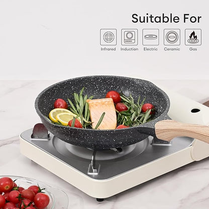 JEETEE Non Stick Frying Pan Set, Frying Pans Nonstick, Omelette Skillet with Soft Touch Handle, 3-Piece Cookware Set 8 Inch 9.5 Inch 11 Inch - Image 7