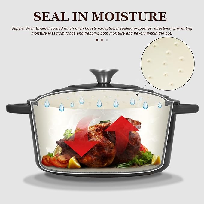 Overmont Enameled Cast Iron Dutch Oven - 5.5QT Pot with Lid Cookbook & Cotton Potholders - Heavy-Duty Cookware for Braising, Stews, Roasting, Sourdough Baking Graphite Gray - Image 2