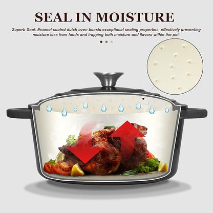 Overmont Enameled Cast Iron Dutch Oven - 5.5QT Pot with Lid Cookbook & Cotton Potholders - Heavy-Duty Cookware for Braising, Stews, Roasting, Sourdough Baking Graphite Gray - Image 2