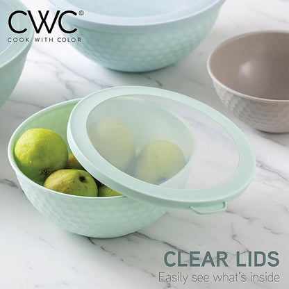 COOK WITH COLOR Mixing Bowls with Lids - 12 Piece Plastic Nesting Bowls Set includes 6 Prep Bowls and 6 Lids, Microwave Safe Mixing Bowl Set, Mint Embossed - Image 6