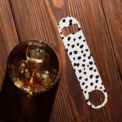 Small Dot Pattern Stainless Steel Bottle Opener Black Polka Circles with Rough Edges Abstract Doodle Trendy Flat Beer Bottle Opener Keychain for Home Kitchen Bar Restaurant Party Birthday Gift