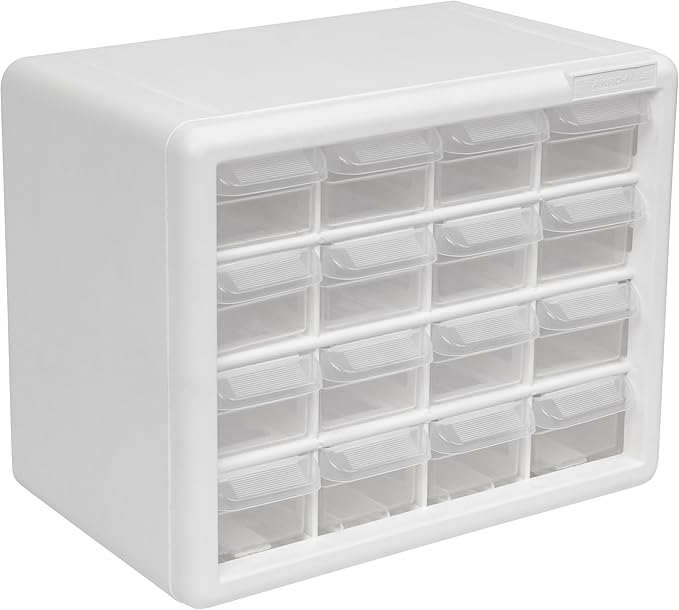 Akro-Mils 16-Drawer Plastic Drawer Storage Cabinet for Garage Organization, Beads, Makeup Organizer, Building Bricks Storage, Teacher Toolbox, 10-1/2" W x 6-1/2" D x 8-1/2" H, 10116 White by Akro-Mils