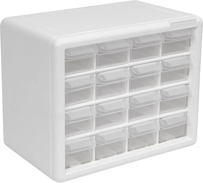 Akro-Mils 16-Drawer Plastic Drawer Storage Cabinet for Garage Organization, Beads, Makeup Organizer, Building Bricks Storage, Teacher Toolbox, 10-1/2" W x 6-1/2" D x 8-1/2" H, 10116 White by Akro-Mils