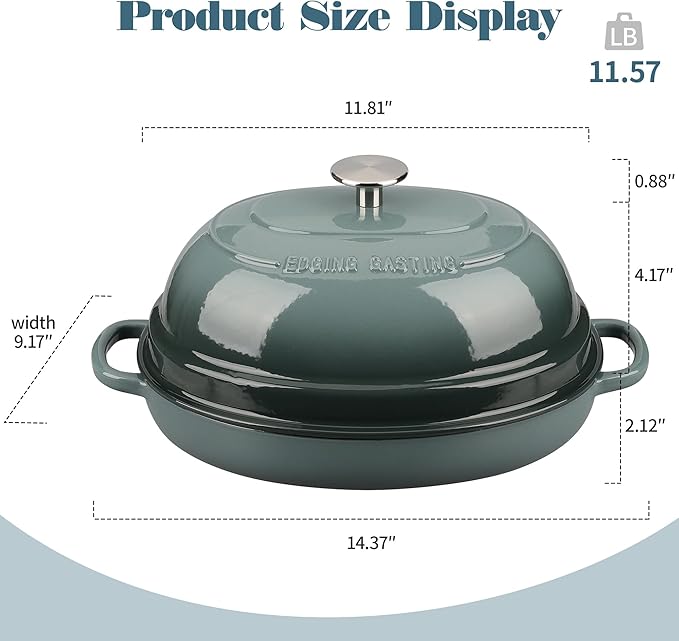 EDGING CASTING Enameled Oval Cast Iron Dutch Oven Pot with Lid, Bread Dutch Oven for Sourdough Bread Baking, Dutch Oven Bread, Bread Oven, 6QT, Slateblue - Image 2