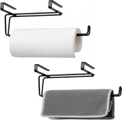 T.R.Sani. Bathroom Paper Towel Holders, Over Cabinet Door Paper Towel Holder, Paper Towel Rack for Shelves Under 0.82" - Stainless Steel, Black, 2 Pack