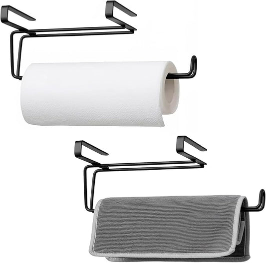 T.R.Sani. Bathroom Paper Towel Holders, Over Cabinet Door Paper Towel Holder, Paper Towel Rack for Shelves Under 0.82" - Stainless Steel, Black, 2 Pack