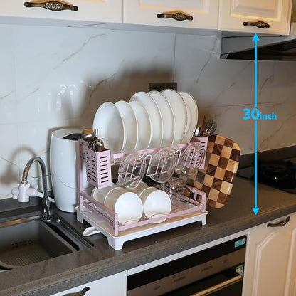 B-Land Dish Drying Rack, 2 Tier Dish Racks for Kitchen Counter, Large Dish Drying Rack with Drainboard & Utensil Holders, Rust-Proof Dish Drainers,Kitchen Organization - Image 6