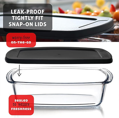 EATEX 7-Pack Glass Food Storage Containers with Lids Baking Pans Set, Glass Baking Dishes for Oven | 4 Casserole Dishes for Oven and 3 Glass Bread Pans for Bread Baking, Oven Microwave Freezer Safe - Image 7