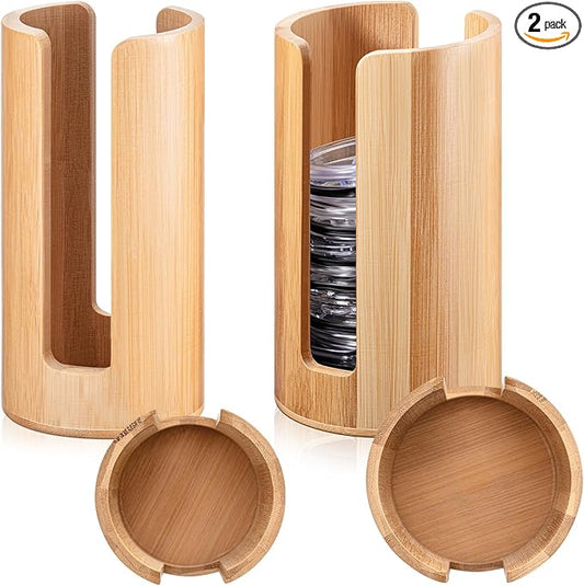 Suclain 2 Pcs Mason Jar Lid Organizer Bamboo Vertical Mason Jar Lid Storage Accessories Tumbler Lids Holder Cup Lids Organizer for Home Kitchen Countertop Cupboard(Wide Mouth & Regular Mouth) by Suclain