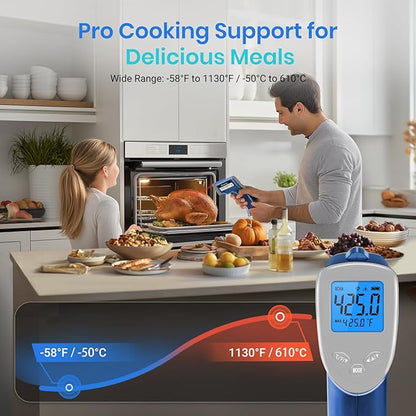Etekcity Infrared Thermometer Laser Temperature Gun 1080, -58°F~ 1130°F for Meat Food Candy Pizza Oven, Heat Gun for Cooking, Kitchen, Fridge, Reptile, BBQ, HAVC, Adjustable Emissivity & Max Measure - Image 3