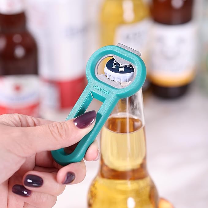 Linoroso Magnetic Bottle Opener Pop Can Opener for Refrigerator, Beer Bottle Opener and Soda Can Opener with Cap Catcher, Portable Beer Opener for Bartender, Home, Restaurant, Bar Tools, 1 Pack, Green
