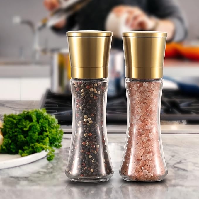 VEVOK CHEF Gold Salt and Pepper Grinder Mill Set Stainless Steel Pepper Shaker Adjustable Ceramic Coarseness Salt Grinder Black Pepper Spice Grinder Mill - Image 9