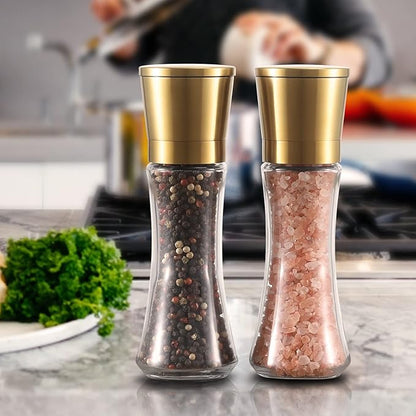 VEVOK CHEF Gold Salt and Pepper Grinder Mill Set Stainless Steel Pepper Shaker Adjustable Ceramic Coarseness Salt Grinder Black Pepper Spice Grinder Mill - Image 9