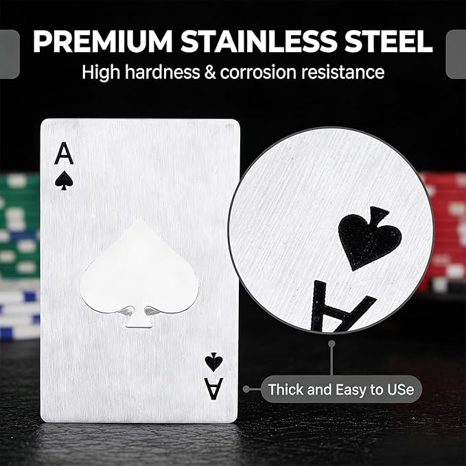 12PCS Poker Card Bottle Openers, Stainless Steel Credit Card Size Beer Bottle Opener, Poker Themed Bottle Can Cap Openers - Image 3