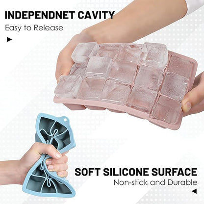 Silicone Ice Cube Trays 3Packs, Easy Release Ice Cube Molds with Lid, Freezer Stackable Ice Maker for Whiskey, Baby Food, BPA Free (Blue+Grey+Pink) - Image 5
