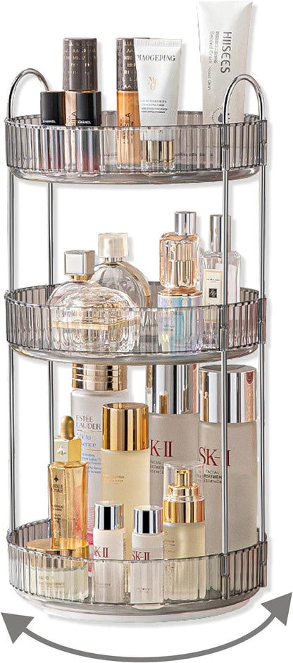 Asayuee 360 Rotating Makeup Organizer,3 Tier Large Capacity Make Up Organizers and Storage,Makeup Organizer for Bathroom,Cosmetic Perfume Stand Organizer(Grey-3 Tier) by Asayuee