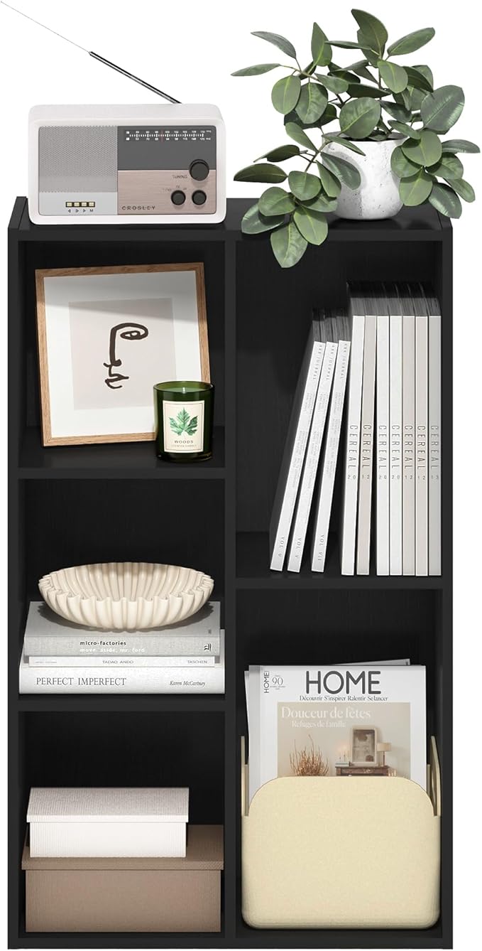 Furinno LUDER Book Shelf, 5-Cube Bookshelf, Reversible Bookcase, 9.4 x 19.5 x 31.5, Easy Assembly, for Living Room, Bedroom, Home Office, Blackwood - Image 5