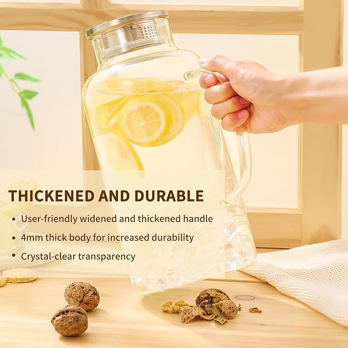 Hannadepot Glass Pitcher, 3.5L/118 oz Glass Water Pitcher with Lid and Spout, Heat/Cold Resistant Borosilicate Glass Water Carafe for Coffee, Juice and Homemade Beverage