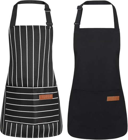 2 Pack Stripes Kids Apron, Kids Cooking Aprons with 2 Pockets, Cute Aprons for Cooking for Boys and Girls