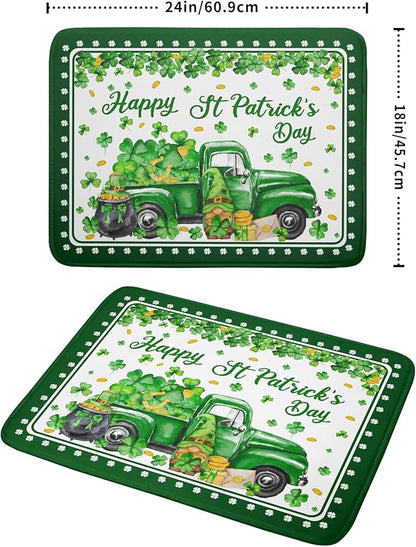 Shamrock Gnome Truck Dish Drying Mat Lucky Clover Dish Drainer Mat 18x24 inch Absorbent Fast Dry Pad for Kitchen Counter Coffee Bar Decor