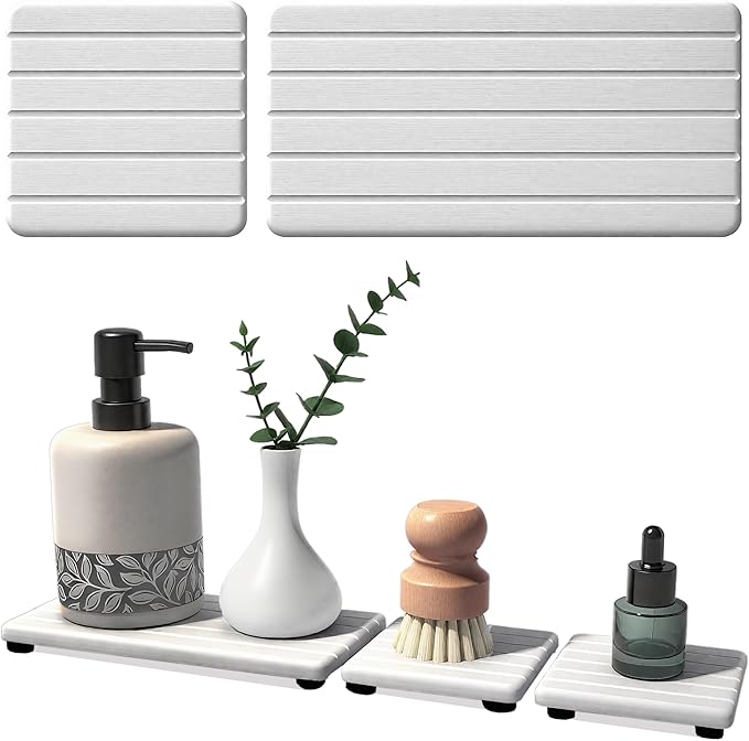 3PCS Stone Drying Tray, Stones Soap Trays, Water Absorbing Stone Tray for Sink, Fast Dry Diatomite Stones Mat, Used for Hand Soaps,Sponge,Toothbrush Holder in Bathroom Counter and Kitchen Sinks by Unknown