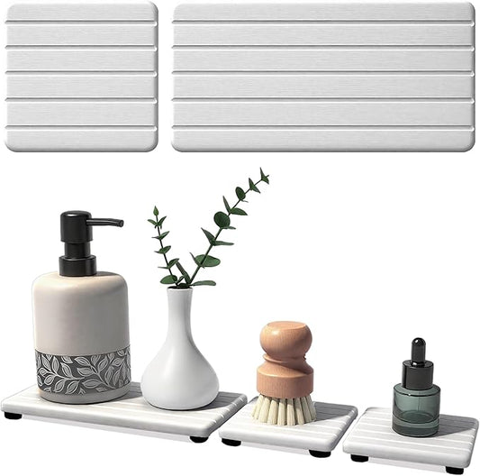 3PCS Stone Drying Tray, Stones Soap Trays, Water Absorbing Stone Tray for Sink, Fast Dry Diatomite Stones Mat, Used for Hand Soaps,Sponge,Toothbrush Holder in Bathroom Counter and Kitchen Sinks by Unknown