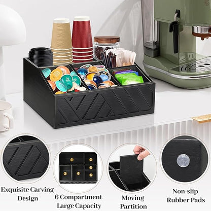 ugiftt Coffee Station Organizer for Counter, Wood Coffee Pods Holder Storage Basket, Tea Condiment Storage Organizer, Rustic Bar Decor for Accessories Organizer - Image 7