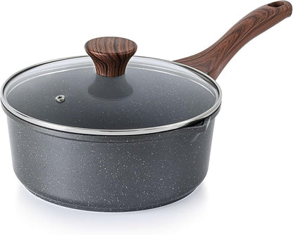 SENSARTE Nonstick Sauce Pan with Double Spout, 3.0 Quarts Swiss Granite Coating Sauce Pot with Lid Medium Kitchen Cooking Pot, Induction Comptable Saucepan, Free of Intentionally Added PFOA by SENSARTE