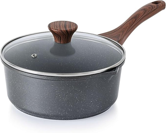 SENSARTE Nonstick Sauce Pan with Double Spout, 3.0 Quarts Swiss Granite Coating Sauce Pot with Lid Medium Kitchen Cooking Pot, Induction Comptable Saucepan, Free of Intentionally Added PFOA by SENSARTE