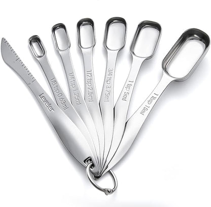 Rainspire Heavy Duty Measuring Spoons Set Stainless Steel, Metal Measuring Cups and Spoons Set for Dry or Liquid, Fits in Spice Jar, Home Gadgets Kitchen Gadgets, Set of 7 Including Leveler by Rainspire