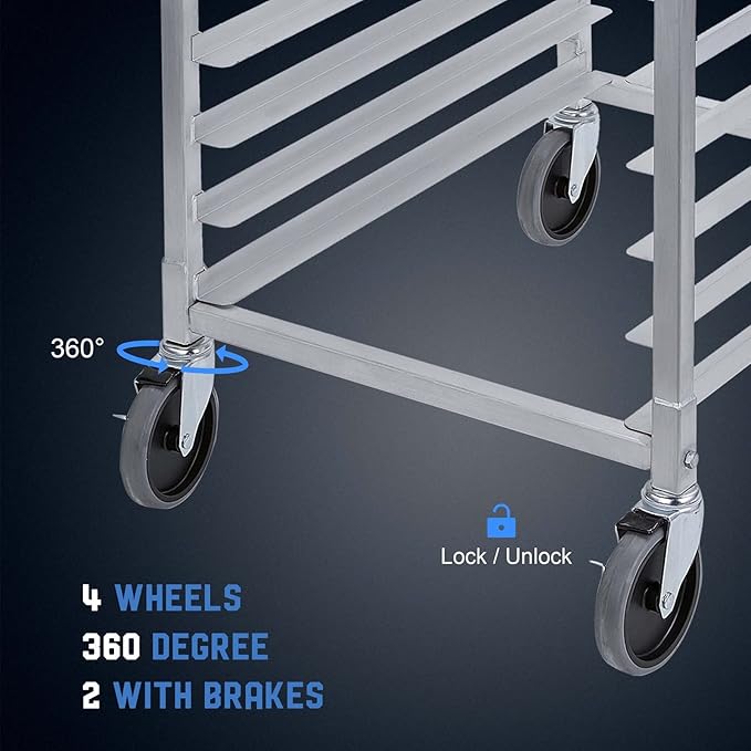 Profeeshaw Bun Pan Bakery Rack 10 Tier with Wheels, Aluminum Racking Trolley Storage for Half or Full Sheets
