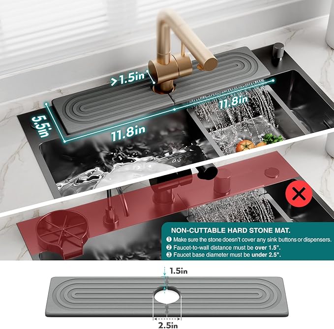eormoe Kitchen Faucet Absorbent Mat - Large Diatomaceous Earth Splash Guard for Sink Faucet, Aesthetic Water Absorbing Stone Tray in The Modern Home (Grey, 23.6" x 5.5") - Image 4