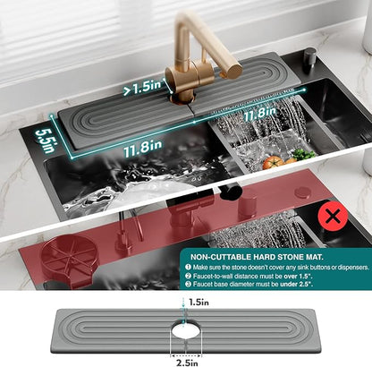 eormoe Kitchen Faucet Absorbent Mat - Large Diatomaceous Earth Splash Guard for Sink Faucet, Aesthetic Water Absorbing Stone Tray in The Modern Home (Grey, 23.6" x 5.5") - Image 4