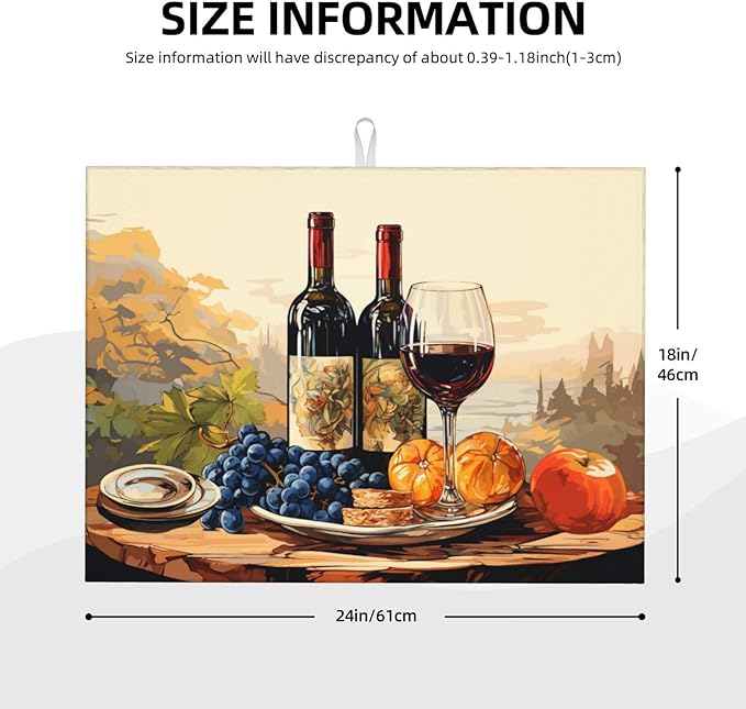 Art Wine Bottle Dish Drying Mat XL Microfiber Kitchen Drying Mat Large Dish Drying Mats for Kitchen Counter Absorbent Quick Drying Pad 18x24 Inch