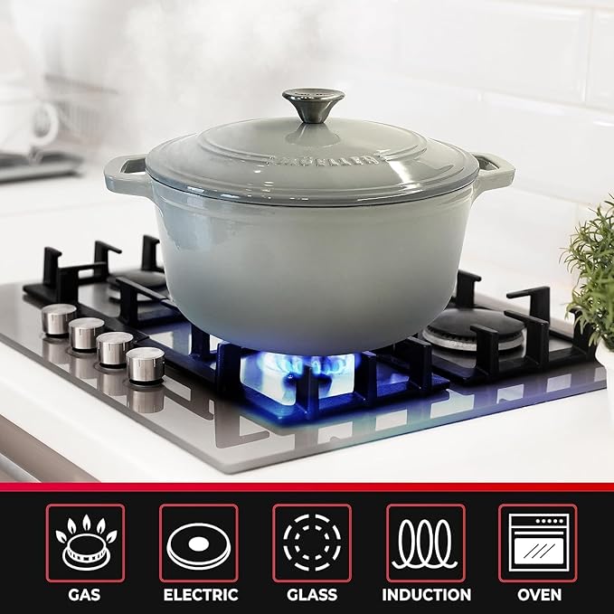 MUELLER HOME 4.5 QT Enameled Cast Iron Dutch Oven, Heavy-Duty Casserole Dish and Braiser Pan with Lid and Stainless Knob, Oven-Safe up to 500° F & Across All Cooktops, Grey - Image 4